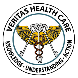 A green background with the words veritas health care in it.